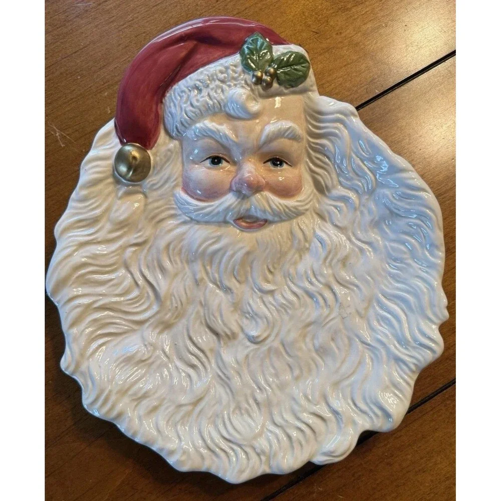 Fitz and Floyd OCI Santa St Nicholas Face Beard Cookie Plate Oct 1993 HAND PAINT